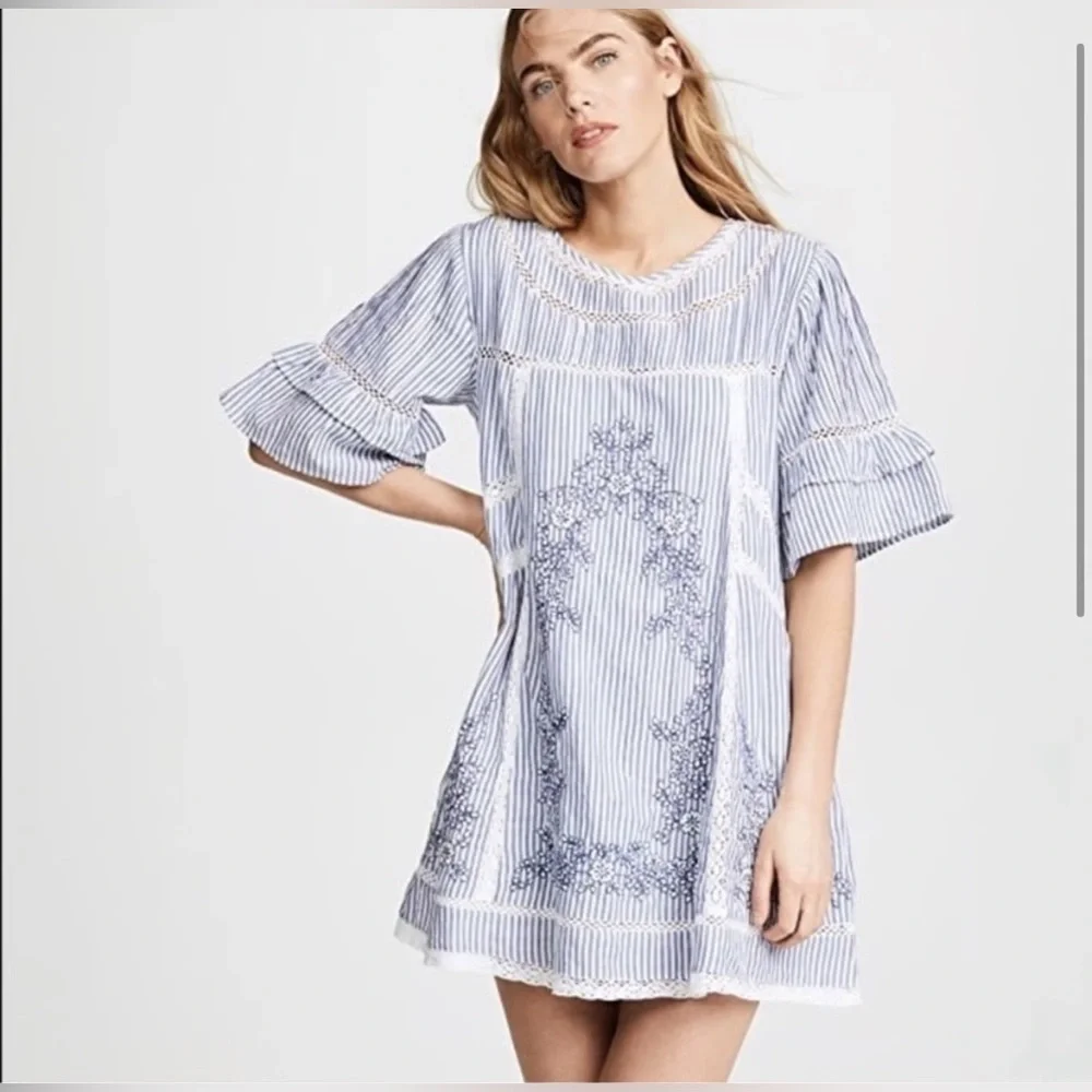 Free People Sunny‎ Days Trapeze Dress Blue White